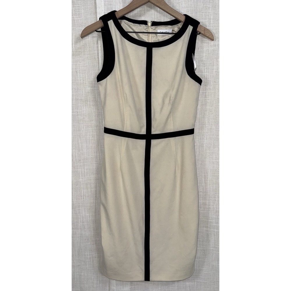Calvin Klein Women's 2 Tan‎ & Black Sleeveless Sheath Dress Colorblock
